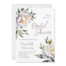 Elegant White Peony Botanical Floral Bridal Shower