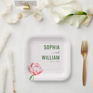 Elegant White Peony Floral Paper Plates