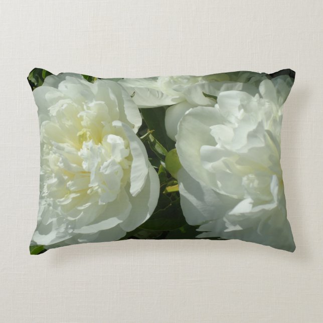 Elegant white peony floral white flower photo accent pillow (Front)