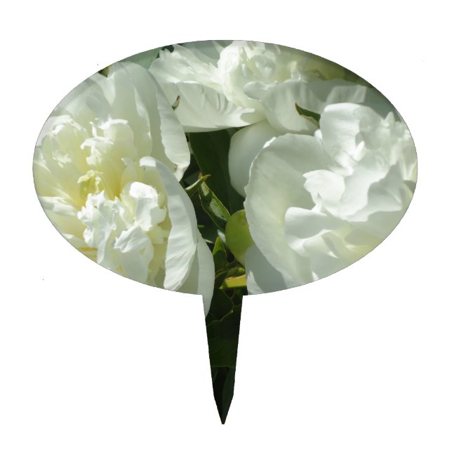 Elegant white peony floral white flower photo cake topper (Front)