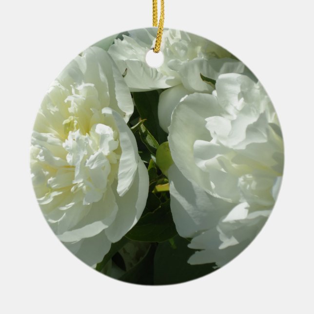 Elegant white peony floral white flower photo ceramic ornament (Front)