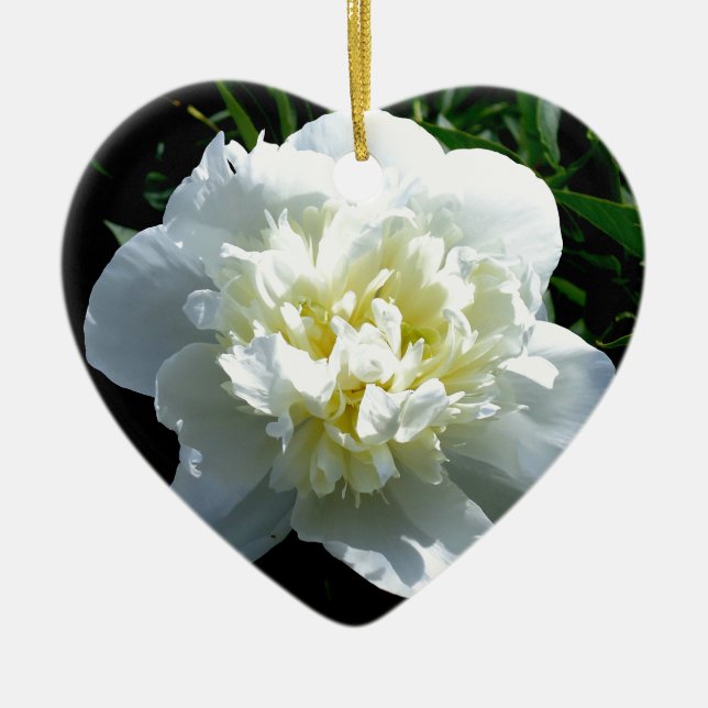 Elegant white peony floral white flower photo ceramic ornament (Front)