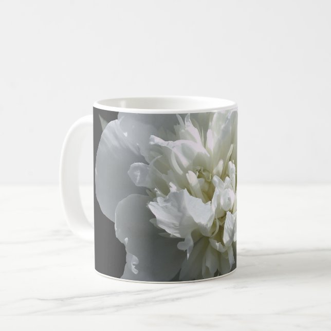 Elegant white peony floral white flower photo coffee mug (Front Left)