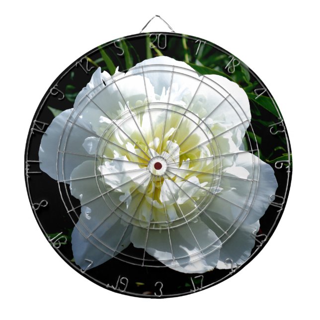 Elegant white peony floral white flower photo dartboard (Front)