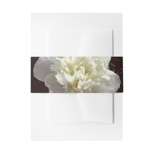 Elegant white peony floral white flower photo invitation belly band