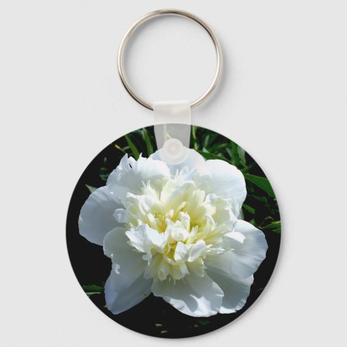Elegant white peony floral white flower photo keychain