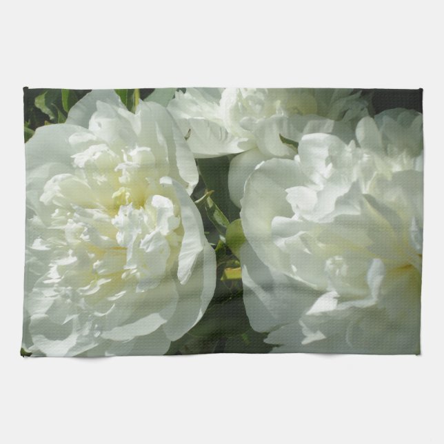 Elegant white peony floral white flower photo kitchen towel (Horizontal)