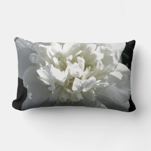 Elegant white peony floral white flower photo lumbar pillow