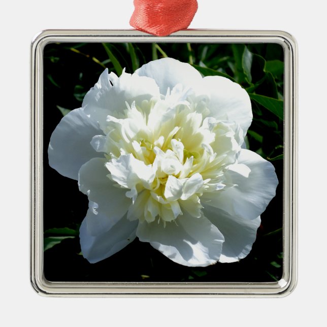 Elegant white peony floral white flower photo metal ornament (Front)