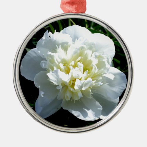 Elegant white peony floral white flower photo metal ornament