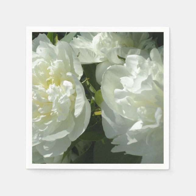 Elegant white peony floral white flower photo paper napkins (Front)