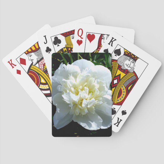 Elegant white peony floral white flower photo poker cards (Back)