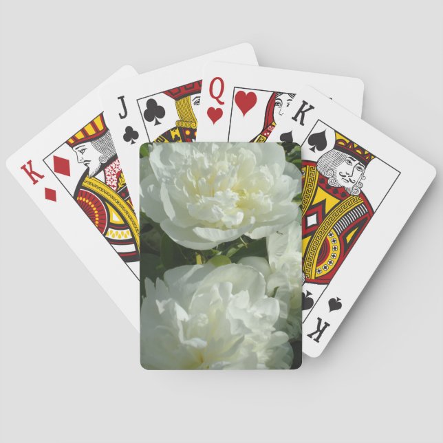 Elegant white peony floral white flower photo poker cards (Back)