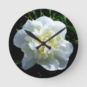 Elegant white peony floral white flower photo round clock