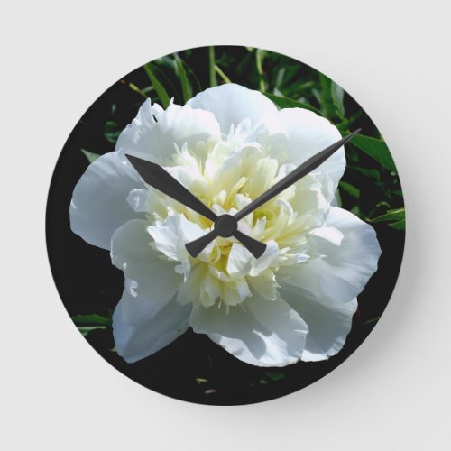 Elegant white peony floral white flower photo round clock