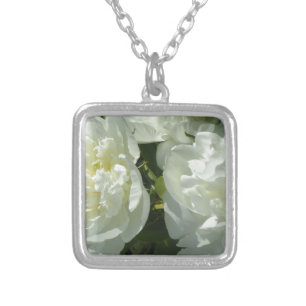 Elegant white peony floral white flower photo silver plated necklace
