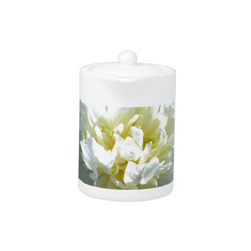 Elegant white peony floral white flower photo teapot