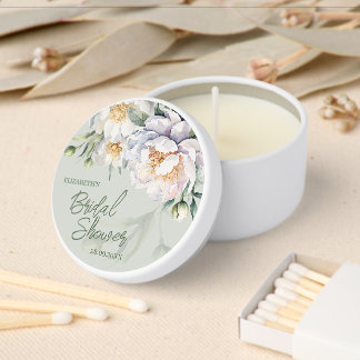 Elegant White Peony Honeydew Green Bridal Shower Mini Candle Favors