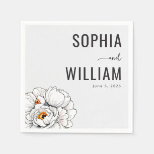 Elegant White Peony Illustration Napkins