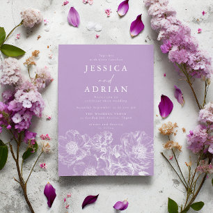 Elegant White Peony Line Art Wedding Invitation