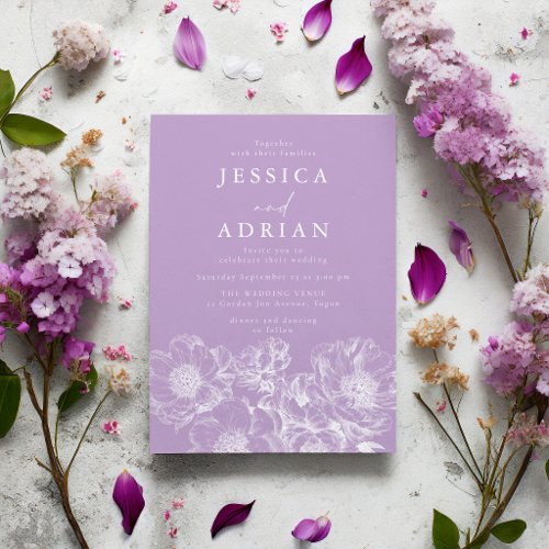 Elegant White Peony Line Art Wedding Invitation