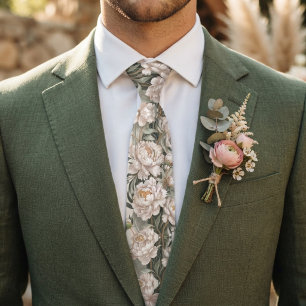Elegant White Peony Neck Tie