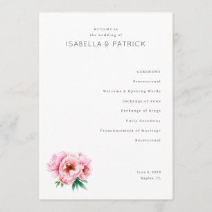 Elegant White Peony Wedding Ceremony Program