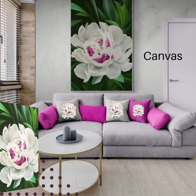 Elegant White Peony with Pink Floral Digital Canvas Print (Creator Uploaded)