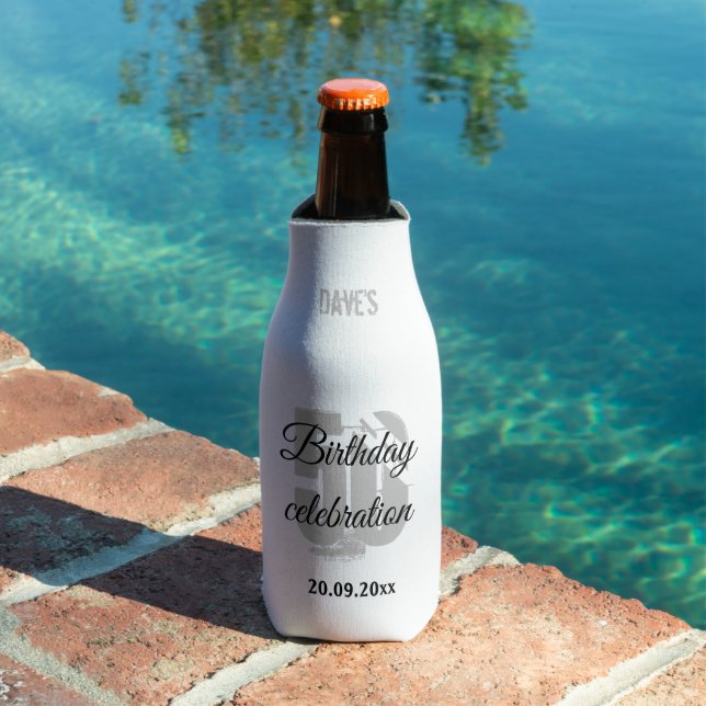 Elegant White Personalised 50th Any Birthday  Bottle Cooler (In Situ Pool)