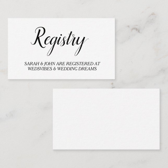 Elegant White Personalised Wedding Registry Card (Front/Back)