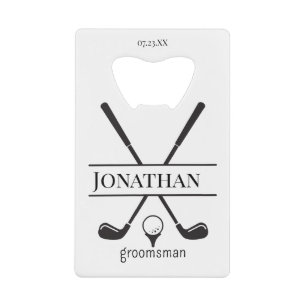 Elegant White Personalized Groomsmen Golf Clubs Credit Card Bottle Opener