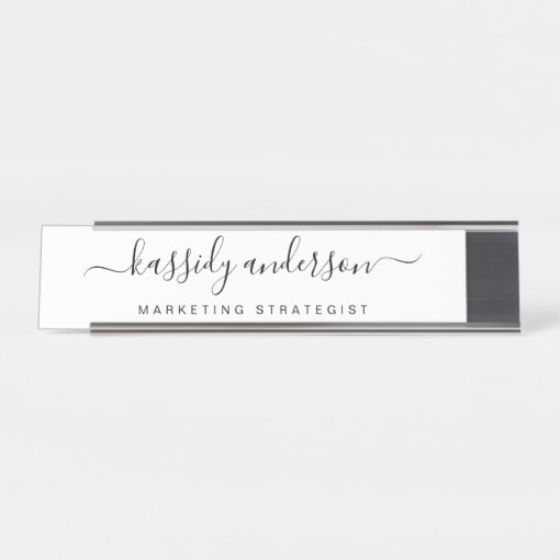 Elegant White Personalized Name Script Calligraphy Desk Name Plate | Zazzle