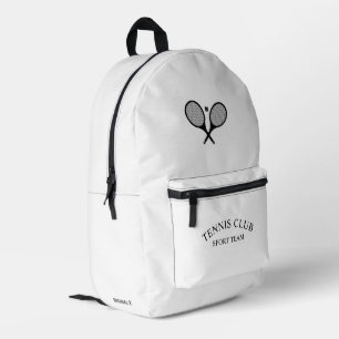 Elegant White Personalized Tennis Club Racket Printed Backpack