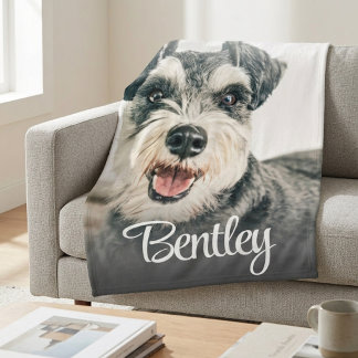 Elegant White Pet Portrait Personalized Name Fleece Blanket