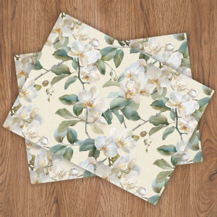 Elegant White Phalaenopsis Orchid Floral  Tissue Paper