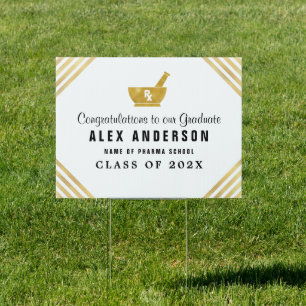 elegant white pharmacist graduation yard sign
