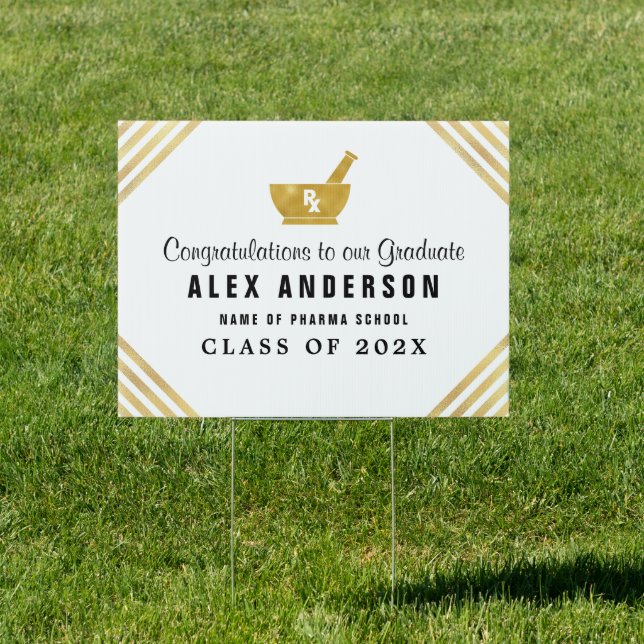 elegant white pharmacist graduation yard sign (Insitu)