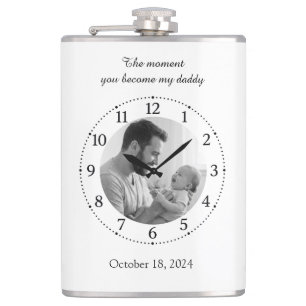 Elegant White Photo Birth Clock Father Moment Flask