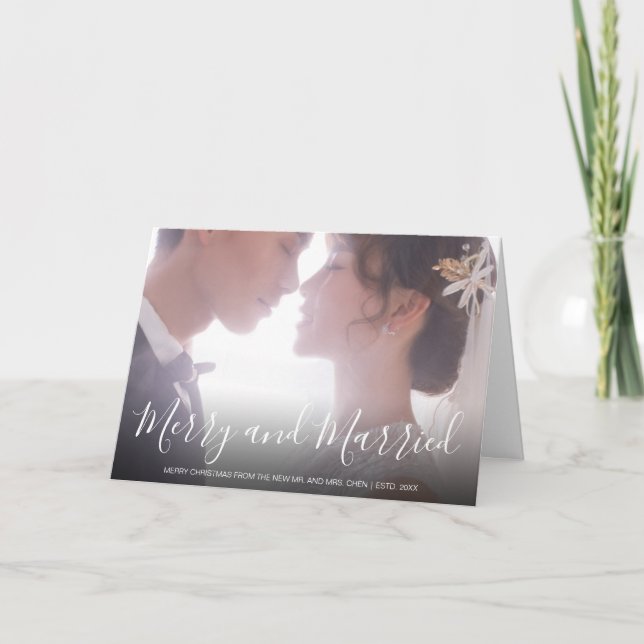 Elegant White Photo Newlywed Christmas Holiday Card (Front)