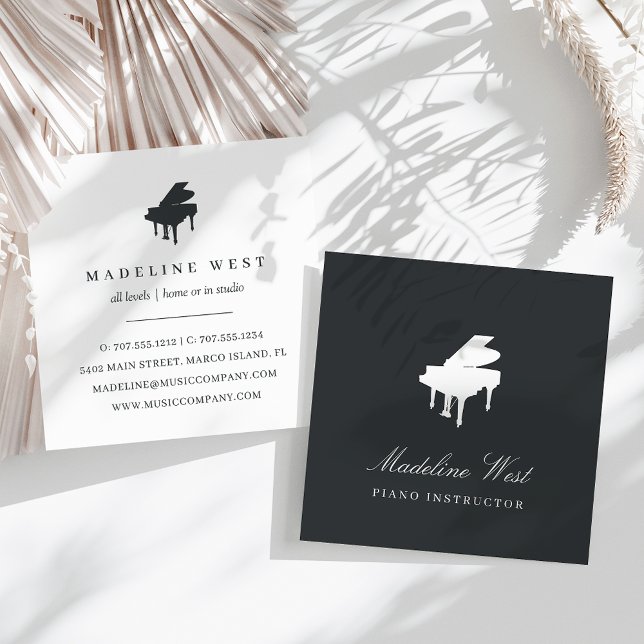 Elegant White Piano Instructor Music Teacher Square Business Card (Creator Uploaded)