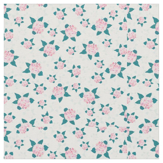 Elegant white Pink Blooming Hydrangea Floral Fabric (Close Up)