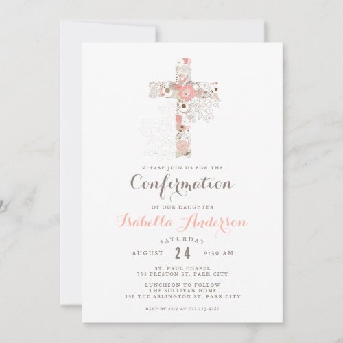 Elegant white pink confirmation floral cross name