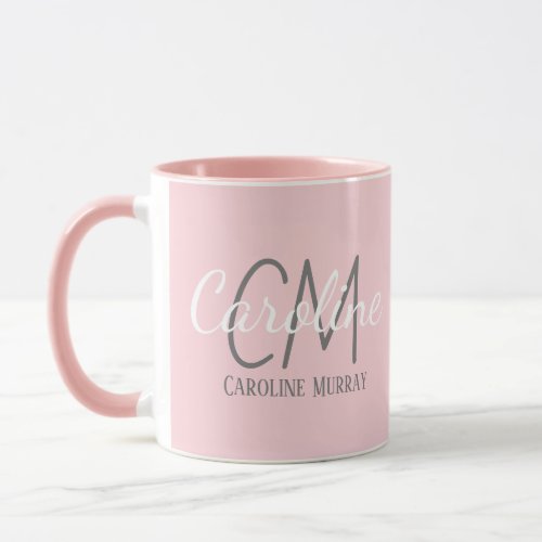 Elegant White Pink Custom Monogram Name Mug