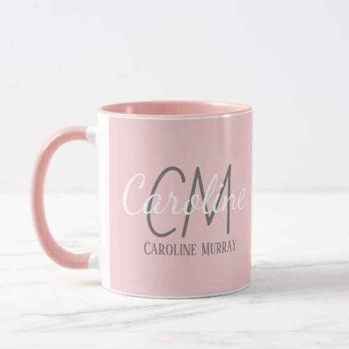 Elegant White Pink Custom Monogram Name Mug