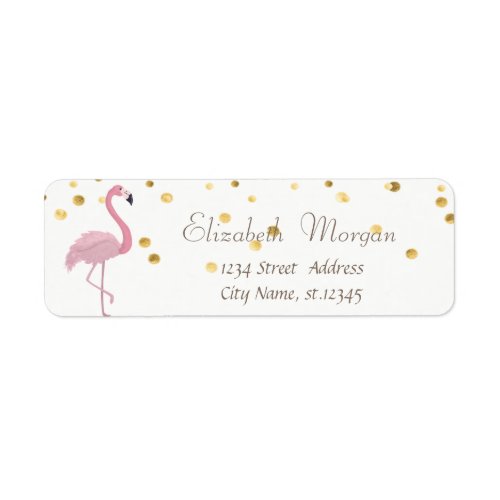 Elegant WhitePink Flamingo Fux Gold Foil Confetti Label