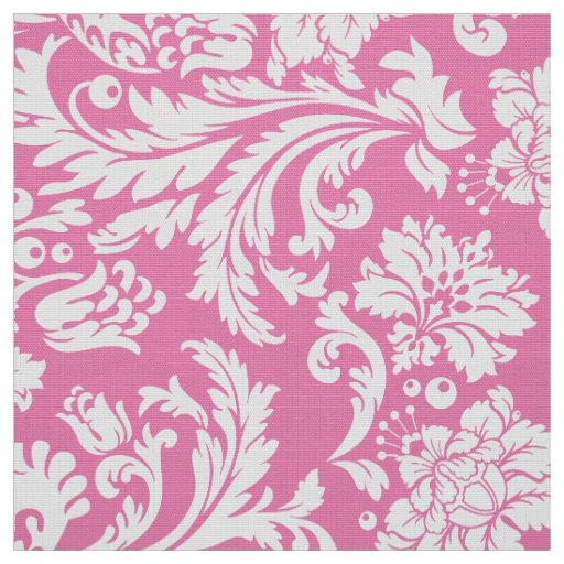 Elegant White & Pink Floral Damasks Fabric