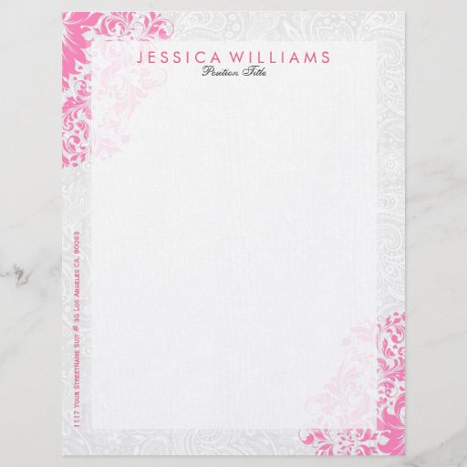 Elegant White & Pink Floral Lace Letterhead