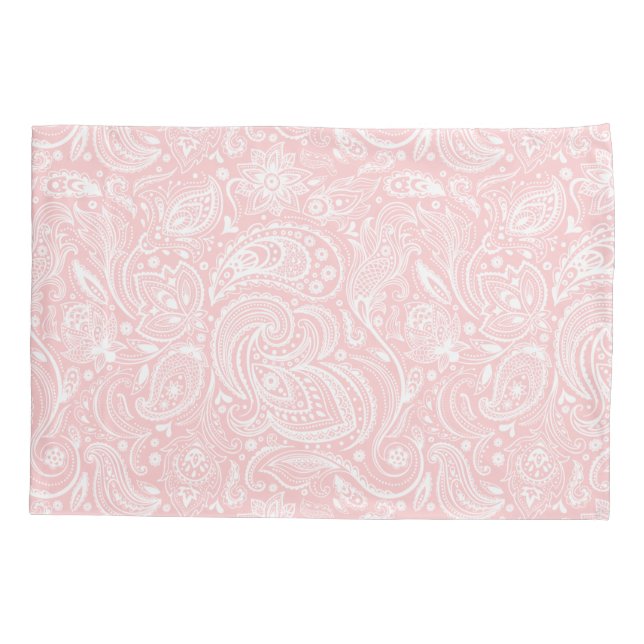 Elegant White &  Pink Floral Paisley Pattern Pillow Case (Back)