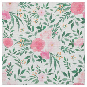 Elegant White Pink Flowers Watercolor Floral Fabric