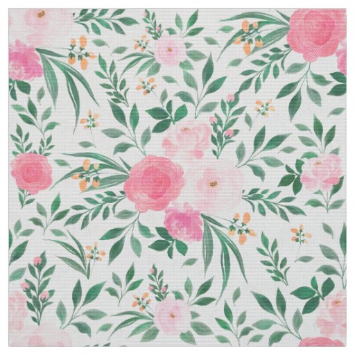 Elegant White Pink Flowers Watercolor Floral Fabric